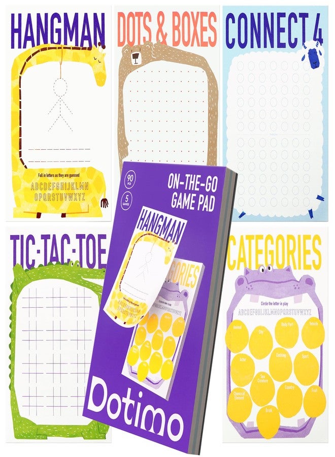 Dotimo kids Dotimo Travel Games for Kids Ages 3+, 90-Page Activity Book with Hangman & 5 Classic Games, Screen-Free Road Trip Essentials, 6"x9" Tear-Out Sheets - Image 1